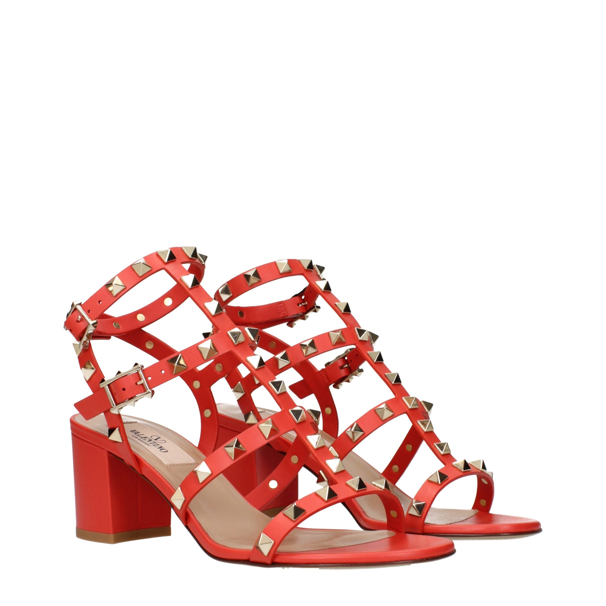 Orange Grained Leather Platform Sandals