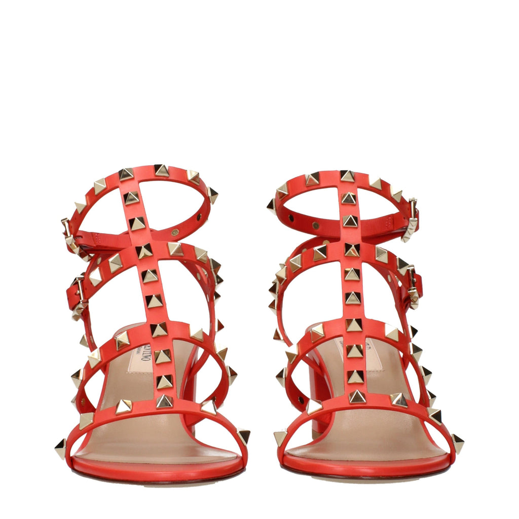 Orange Grained Leather Platform Sandals