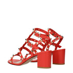 Orange Grained Leather Platform Sandals