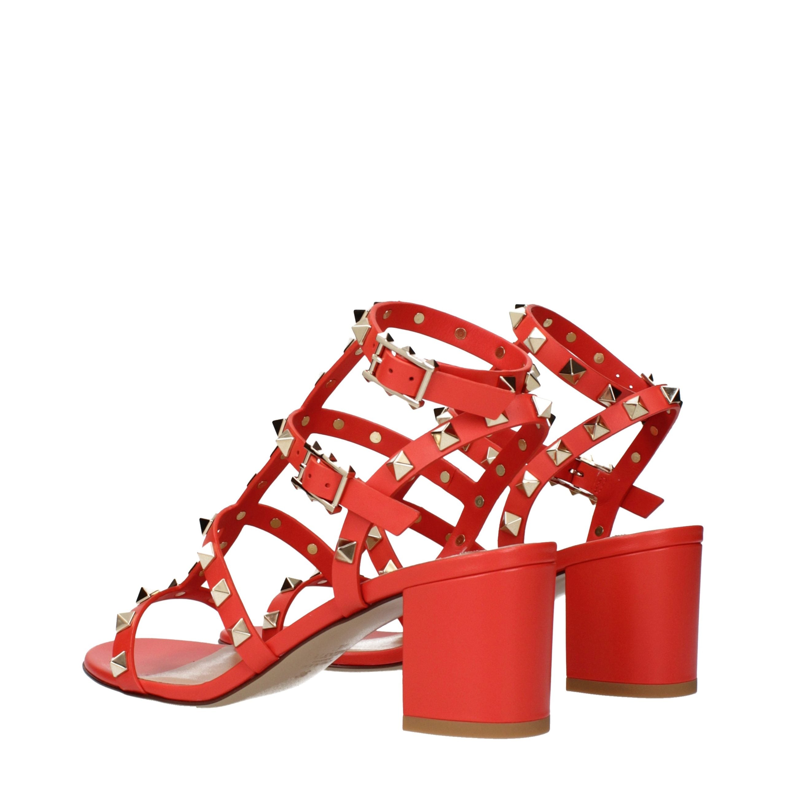 Orange Grained Leather Platform Sandals