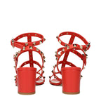 Orange Grained Leather Platform Sandals