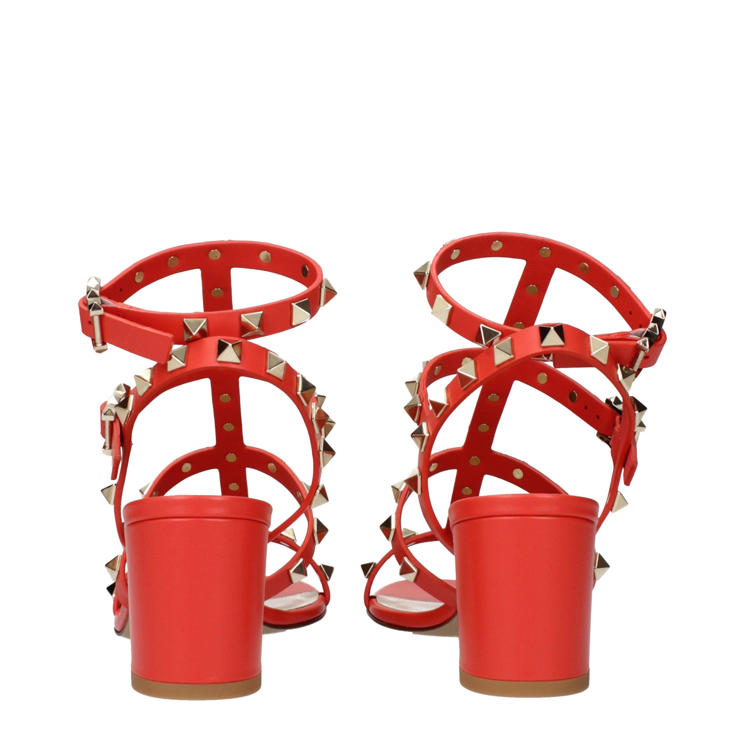 Orange Grained Leather Platform Sandals