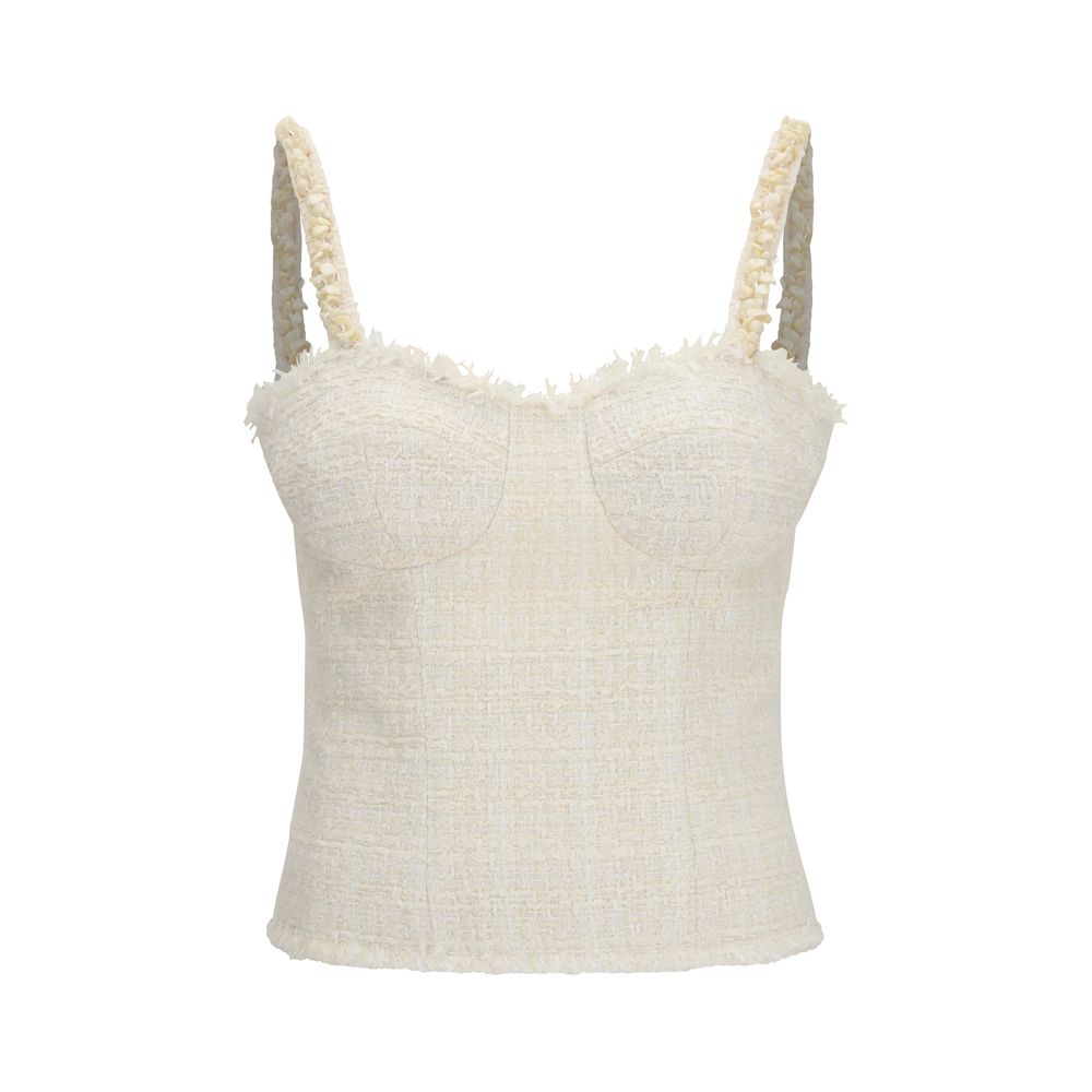 Beige Textured Tweed Top