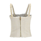 Beige Textured Tweed Top