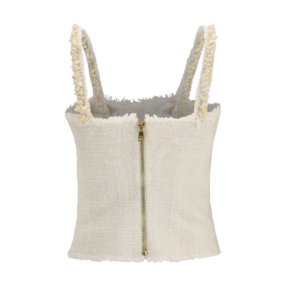 Beige Textured Tweed Top
