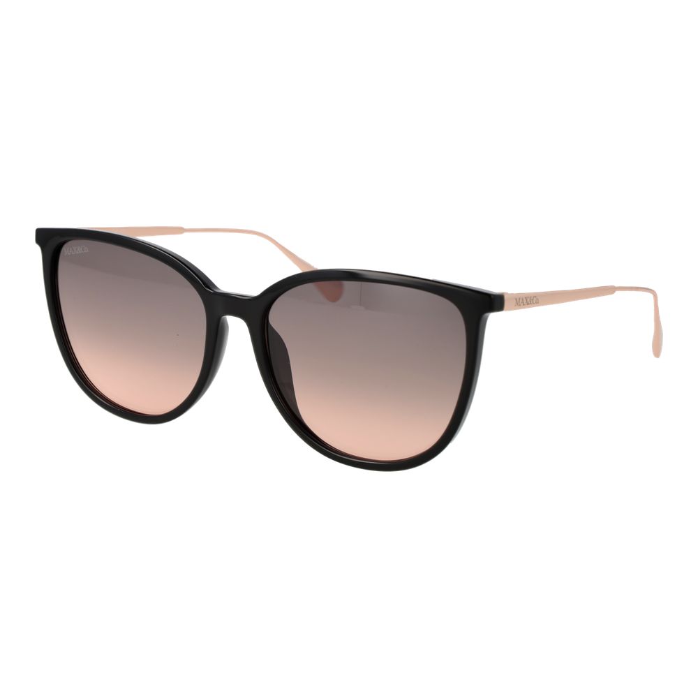 Black Plastic Full-Rim Round Sunglasses Rose Gradient