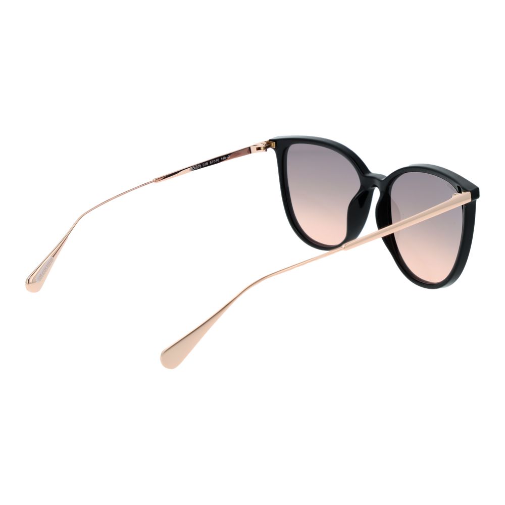 Black Plastic Full-Rim Round Sunglasses Rose Gradient
