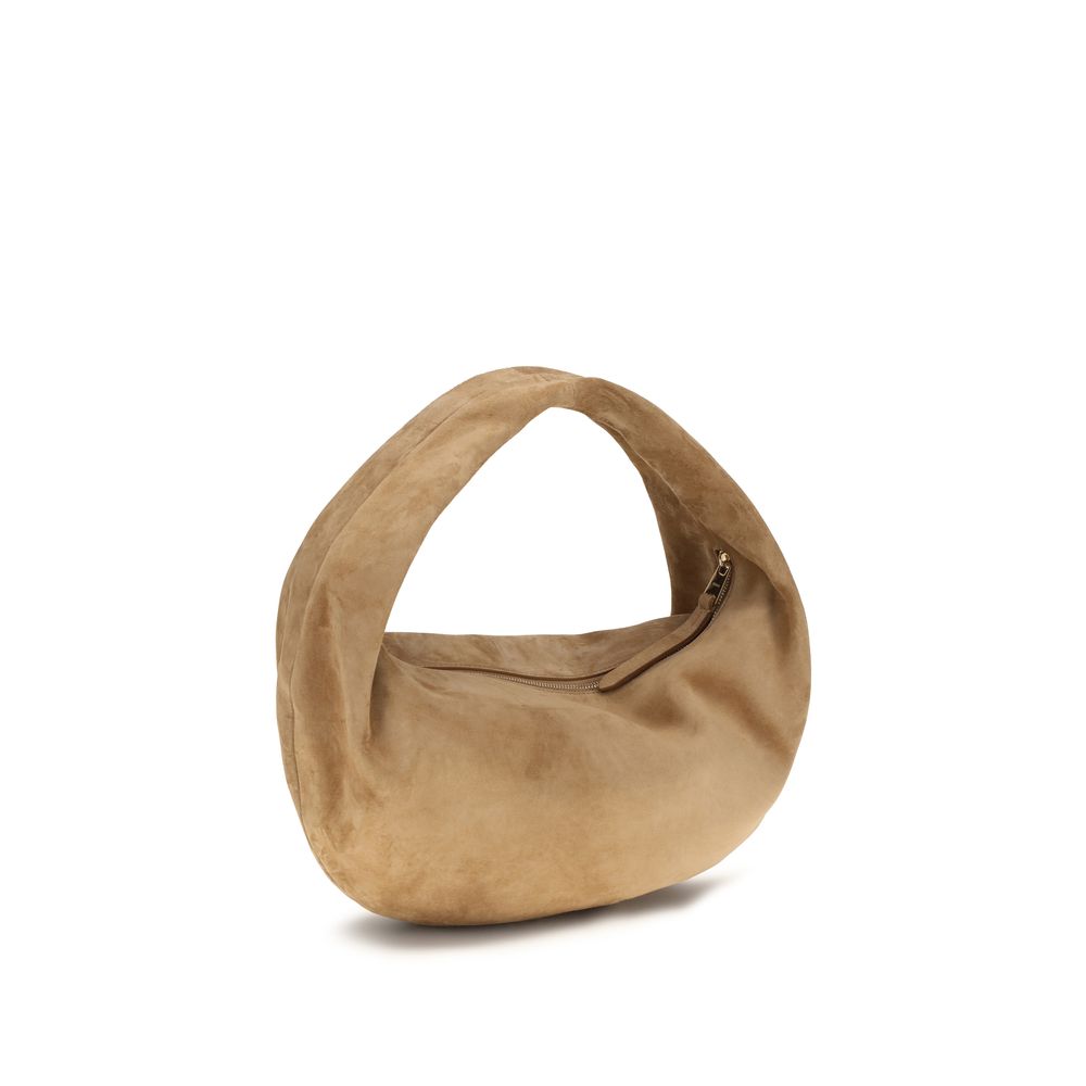 Beige Calf Suede Olivia Medium Hobo Bag