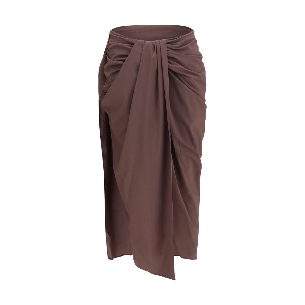 Brown Stretch Muslin Pareo Midi Skirt