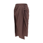Brown Stretch Muslin Pareo Midi Skirt