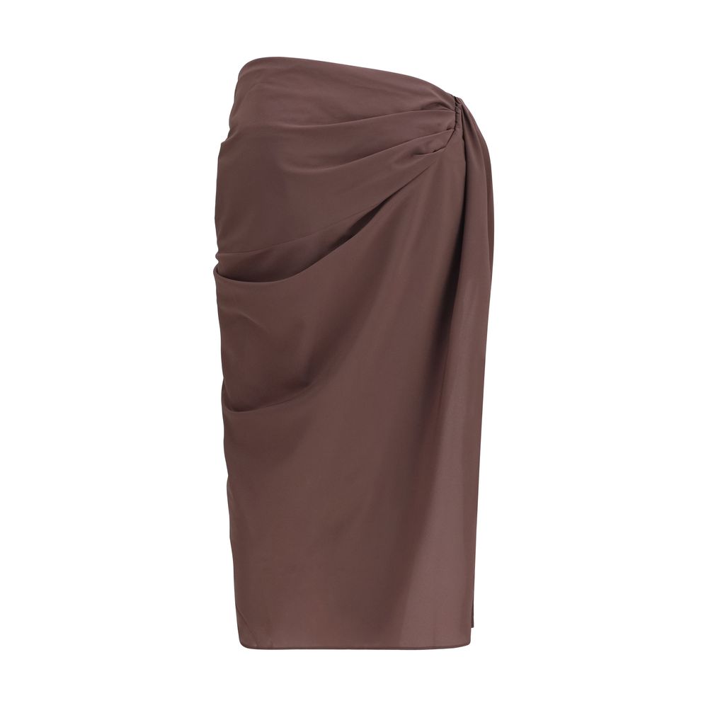 Brown Stretch Muslin Pareo Midi Skirt