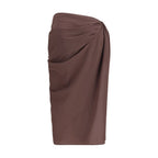 Brown Stretch Muslin Pareo Midi Skirt