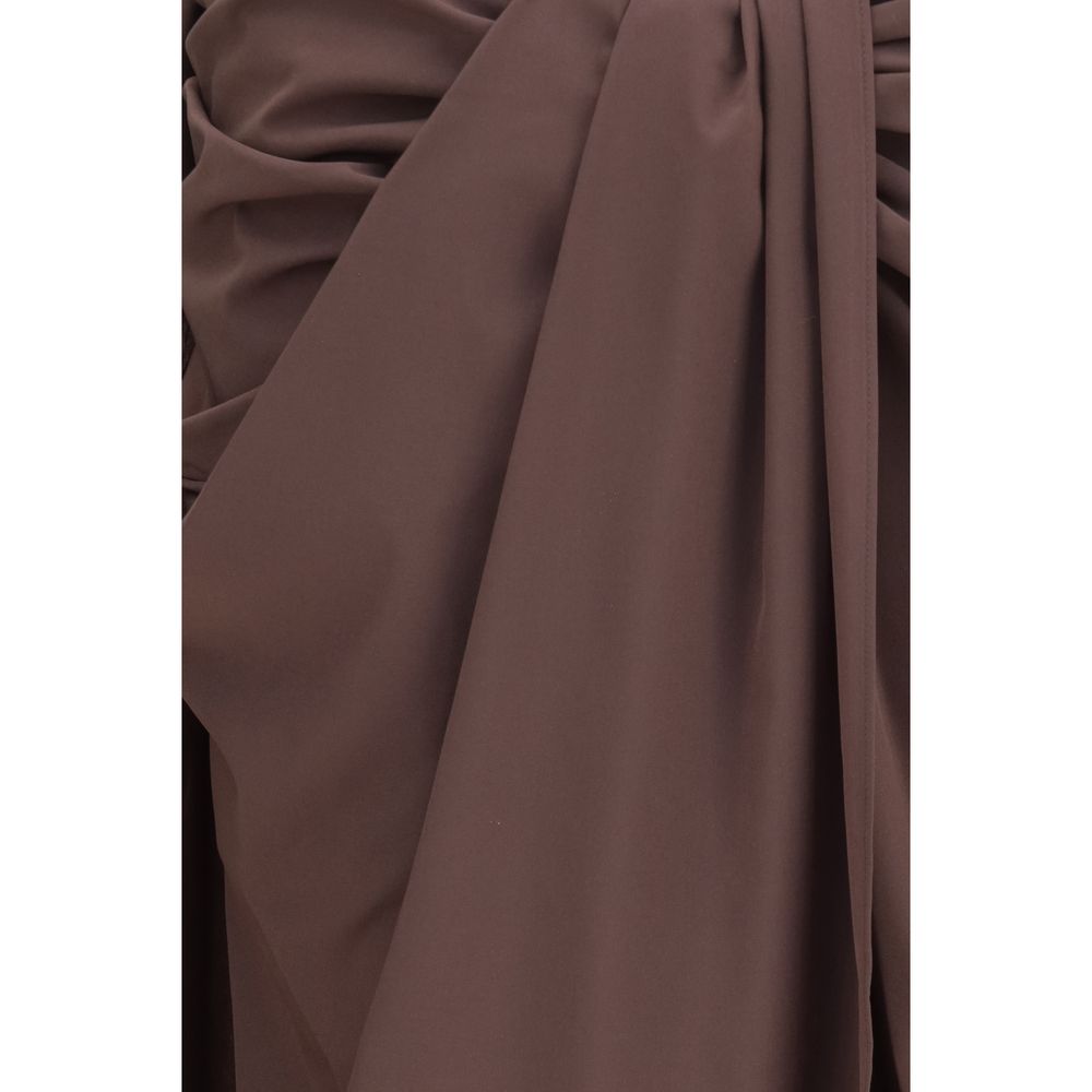 Brown Stretch Muslin Pareo Midi Skirt