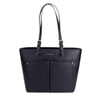 Jet Set Travel Medium Double Pocket Tote in Black/Silver Faux Leather