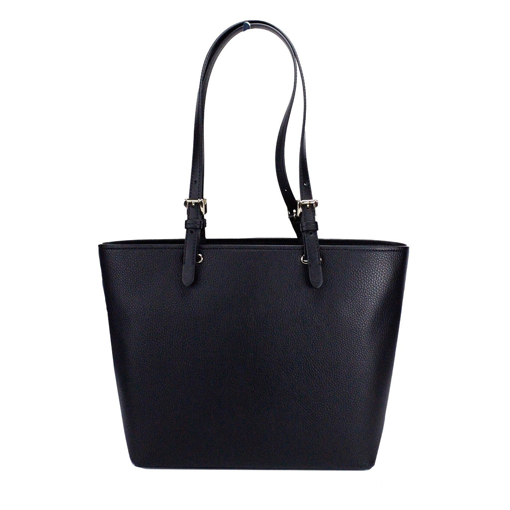 Jet Set Travel Medium Double Pocket Tote in Black/Silver Faux Leather