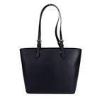 Jet Set Travel Medium Double Pocket Tote in Black/Silver Faux Leather