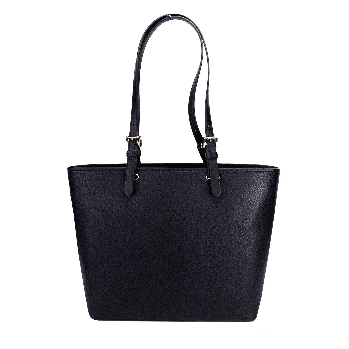 Jet Set Travel Medium Double Pocket Tote in Black/Silver Faux Leather