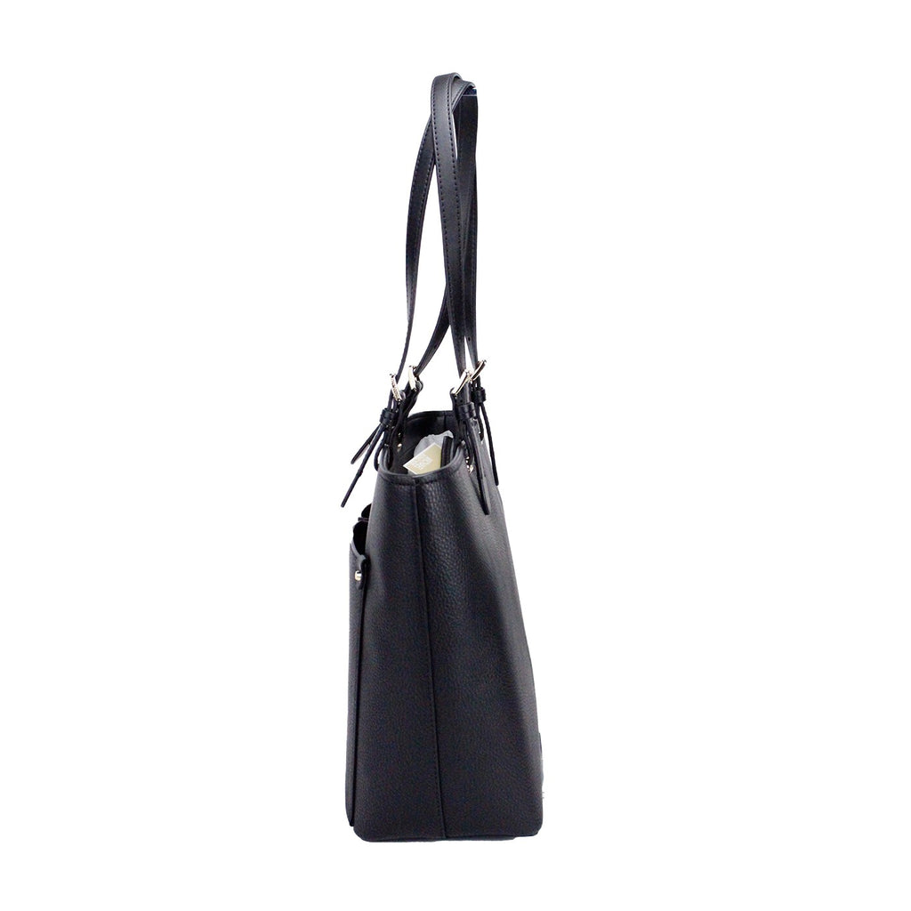Jet Set Travel Medium Double Pocket Tote in Black/Silver Faux Leather