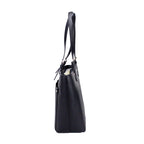 Jet Set Travel Medium Double Pocket Tote in Black/Silver Faux Leather