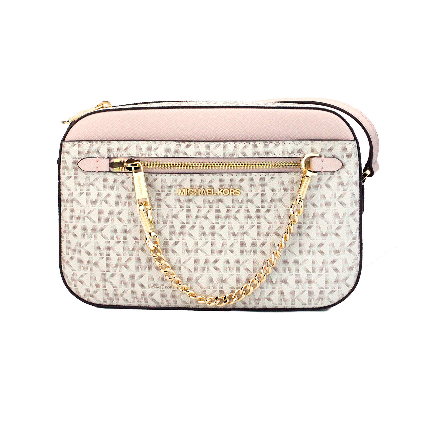 Saffiano Leather Chain Zip Crossbody Handbag