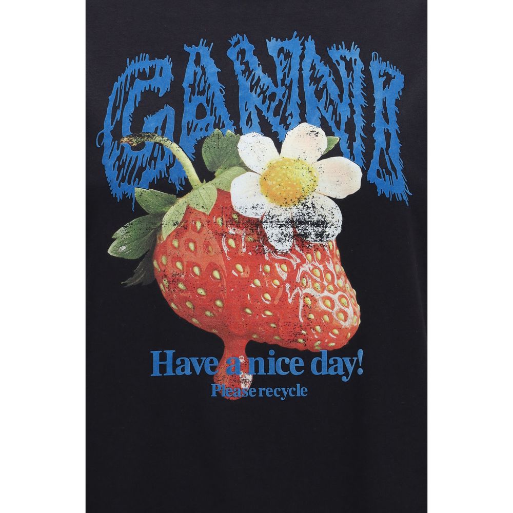 Black Strawberry Cotton T-Shirt