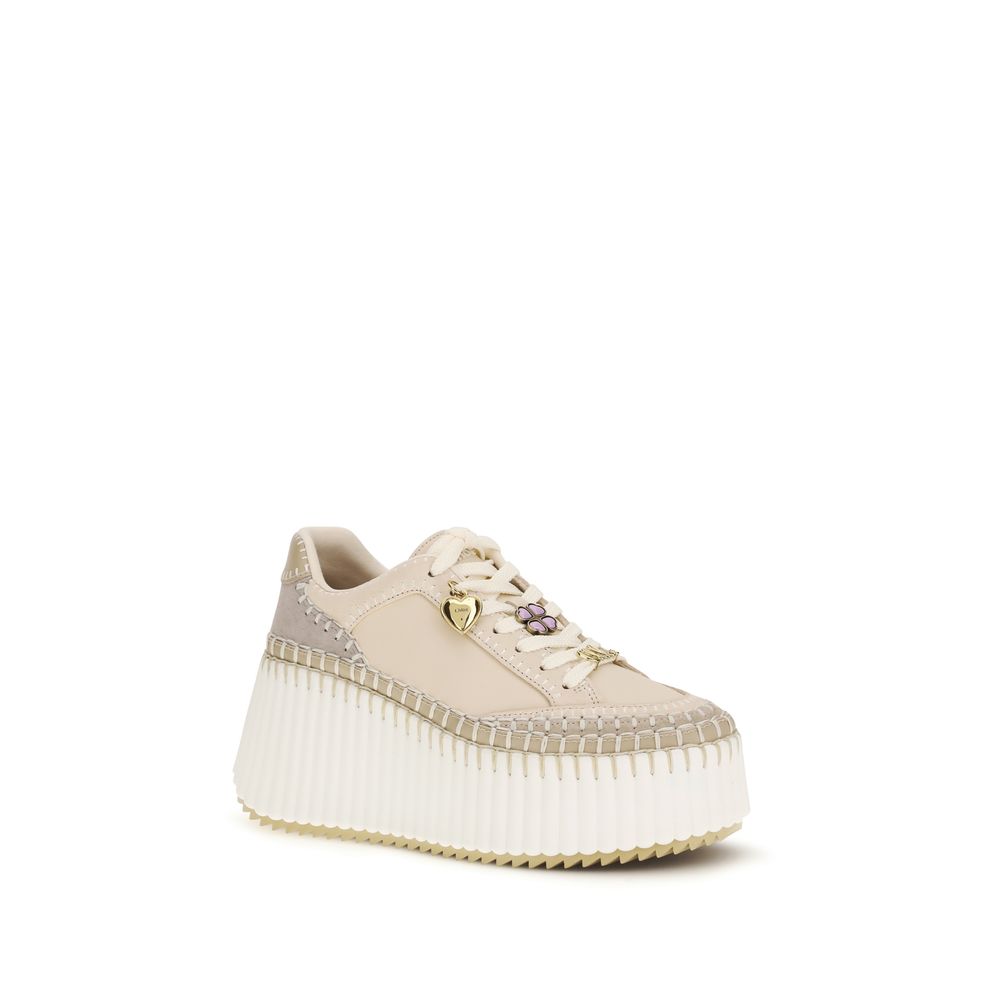 Beige Calfskin Nama Wedge Sneakers