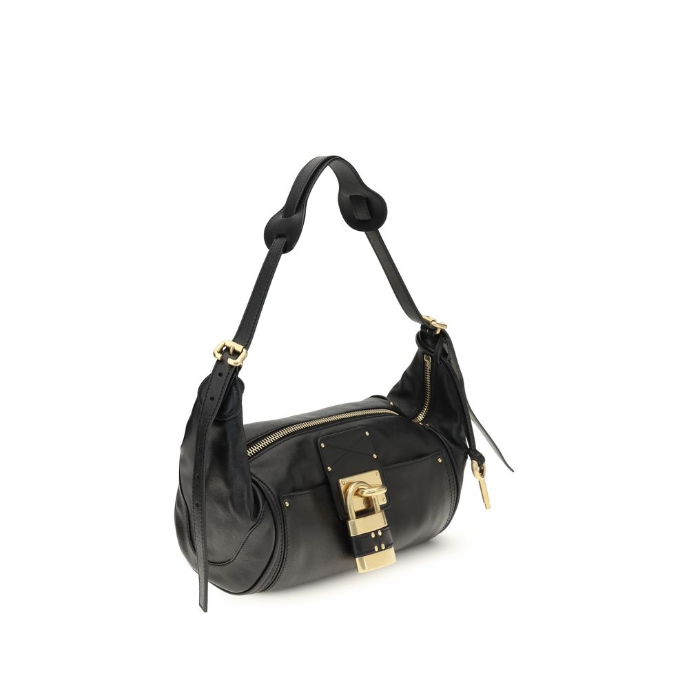 Black Grained Leather Paddington Shoulder Bag