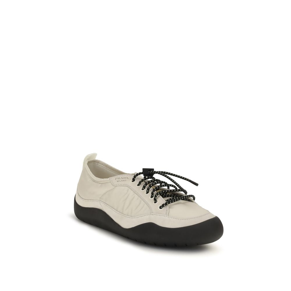 Beige Fabric and Calfskin Athletic Sneaker