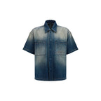 Sun-Faded Denim Shirt with 3D Embroidered Logo