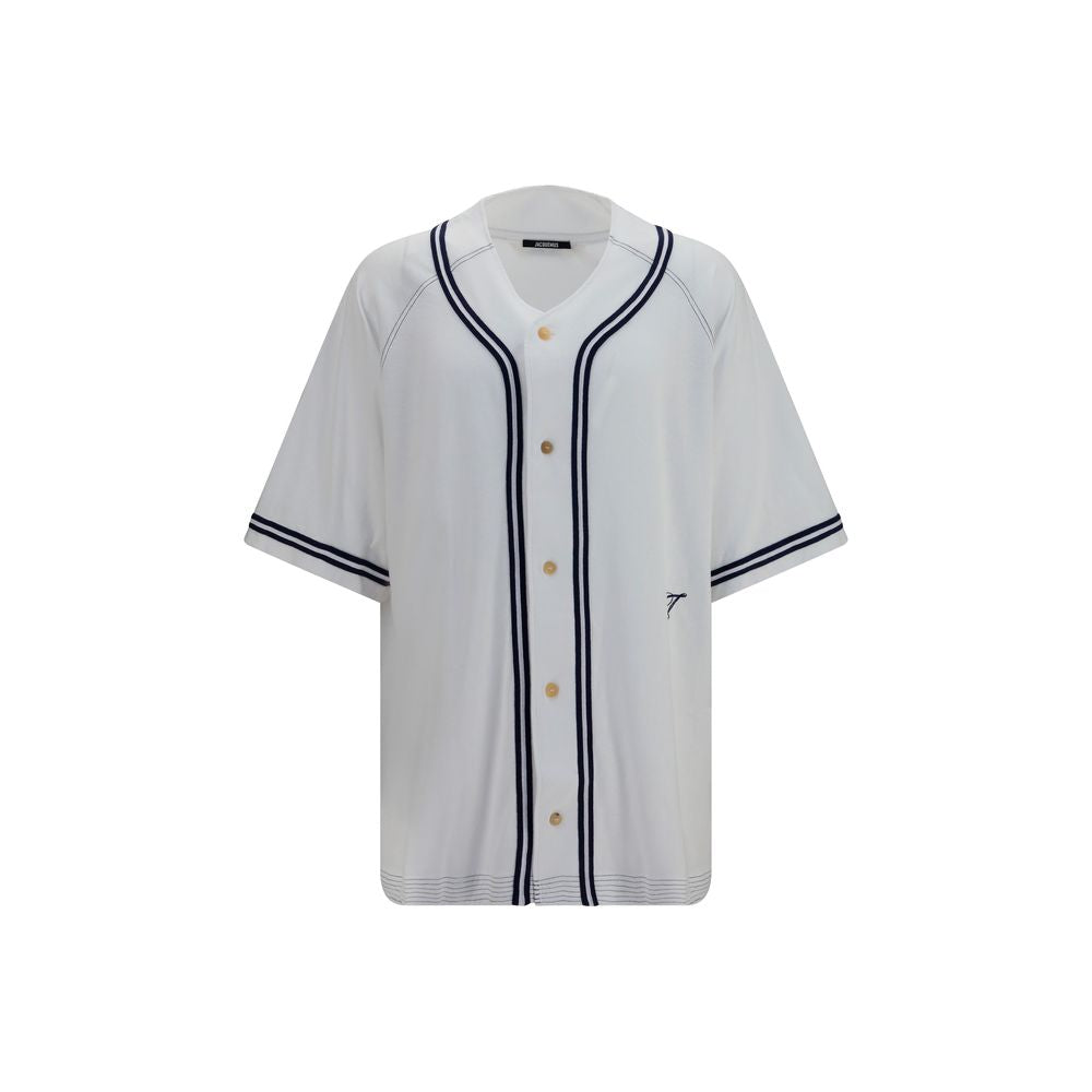 White Cotton Hemp Baseball Knit Shirt