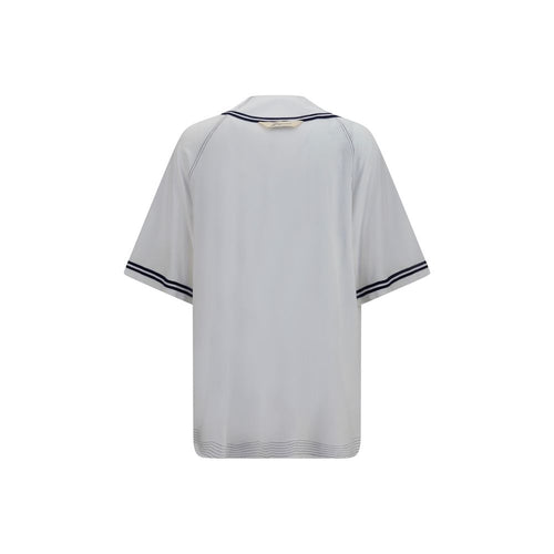 White Cotton Hemp Baseball Knit Shirt