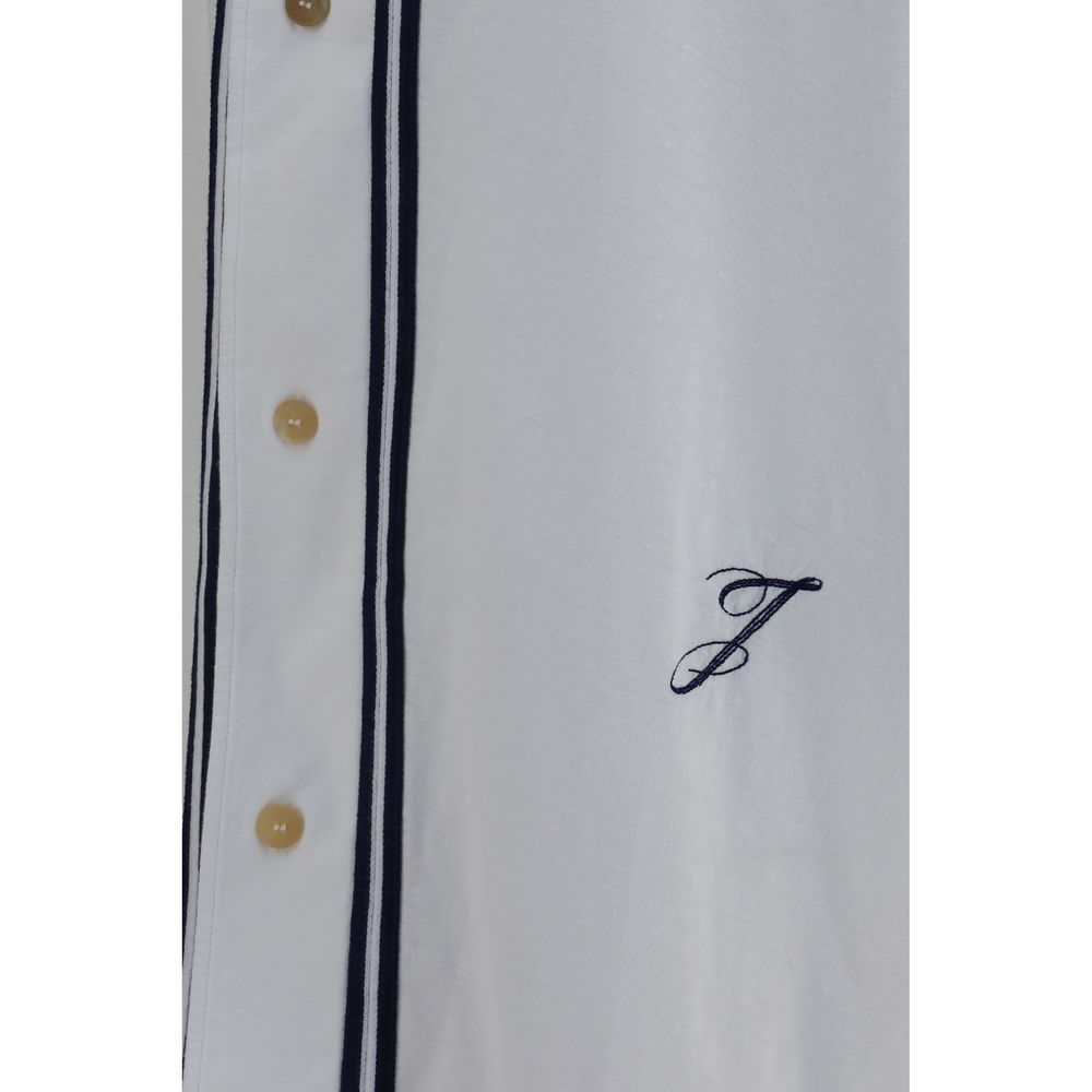 White Cotton Hemp Baseball Knit Shirt
