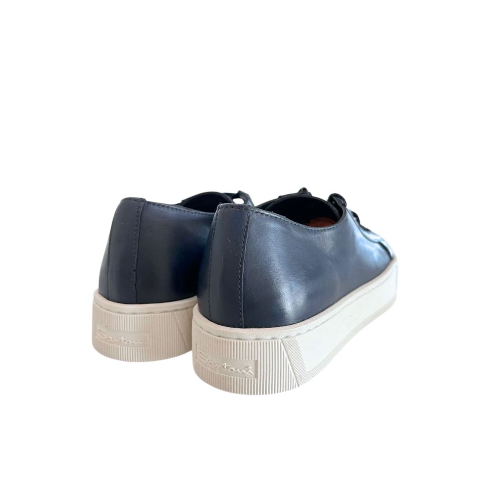 Blue Leather Platform Sneaker