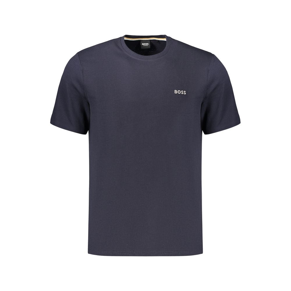 Blue Cotton-Polyester Short-Sleeve Knit T-Shirt