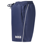 Blue Polyester Swim Boxer Shorts