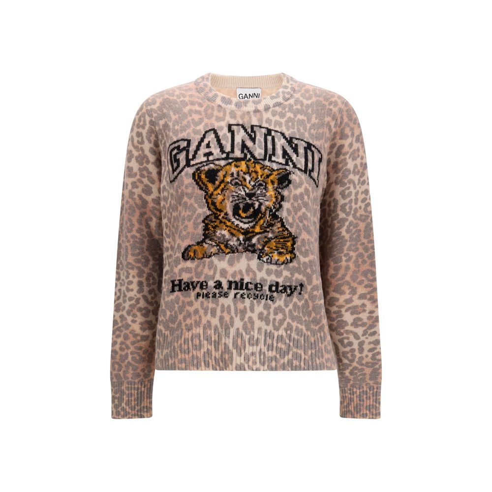 Beige Tiger-Print Merino Wool Sweater