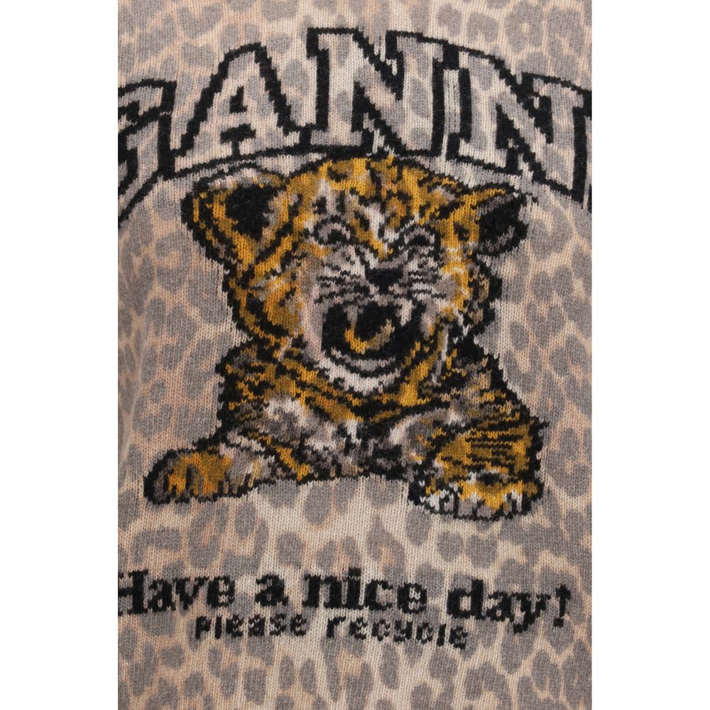 Beige Tiger-Print Merino Wool Sweater