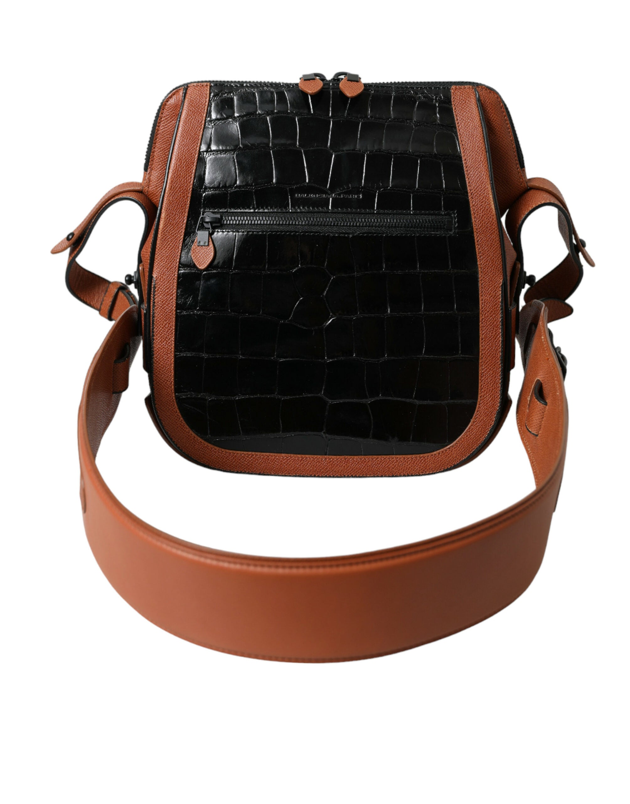 Black Brown Exotic Skin Leather Vertical Crossbody Bag