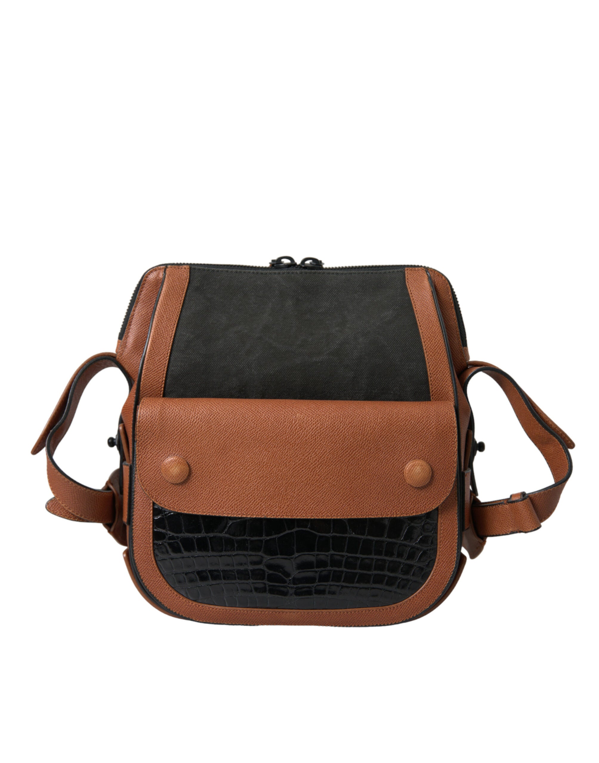 Black Brown Exotic Skin Leather Vertical Crossbody Bag