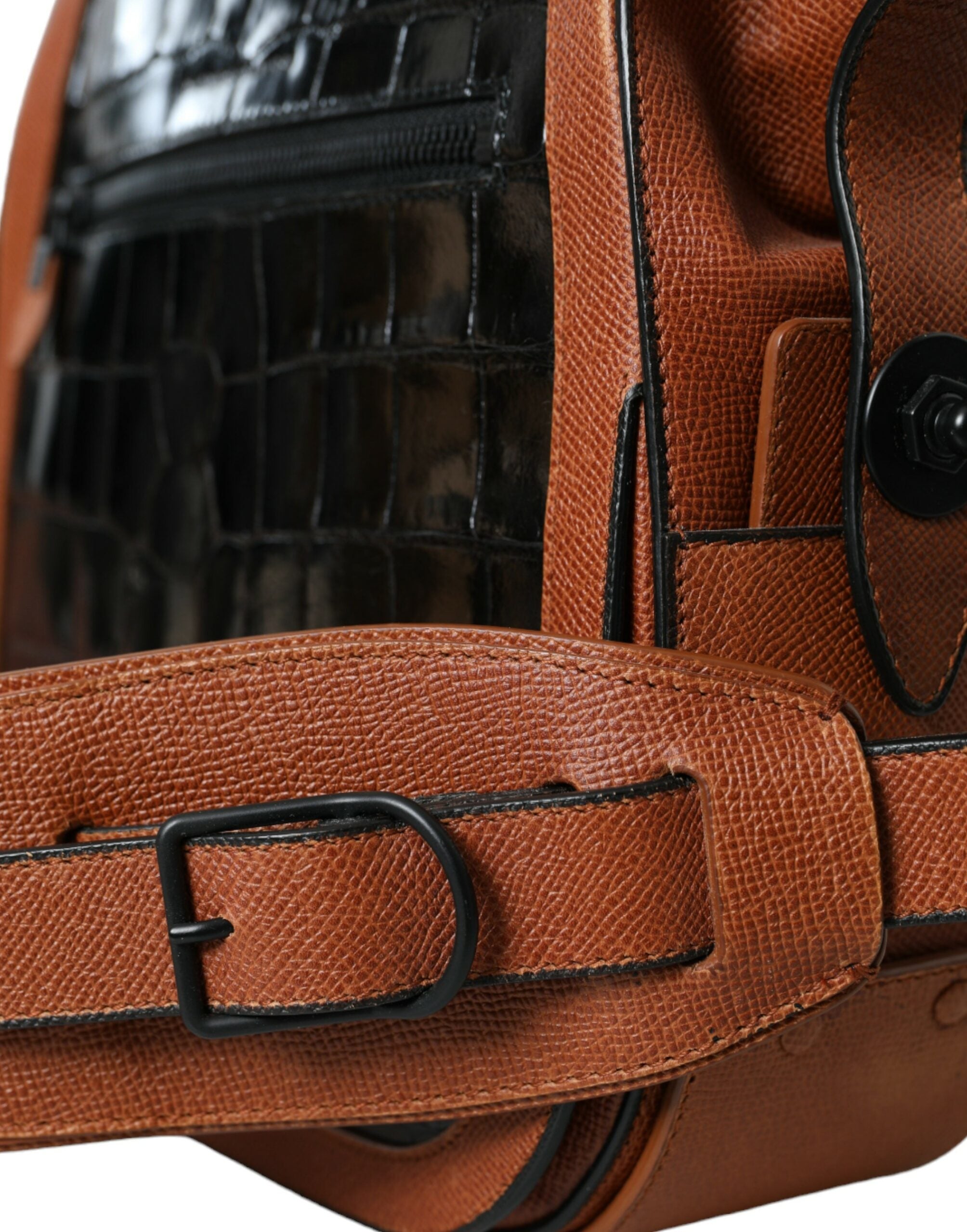 Black Brown Exotic Skin Leather Vertical Crossbody Bag