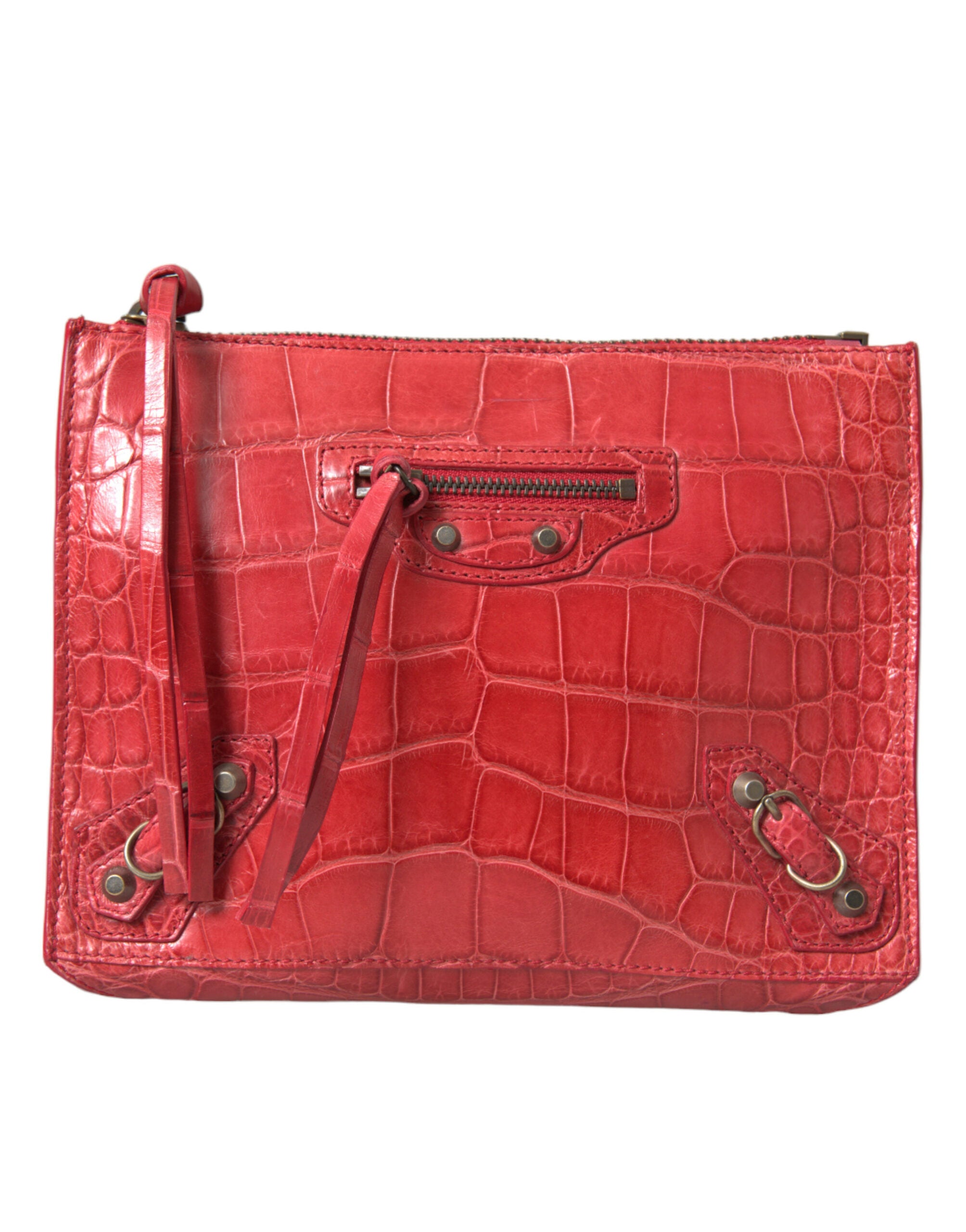 Red Alligator Leather Classic Pouch Wristlet
