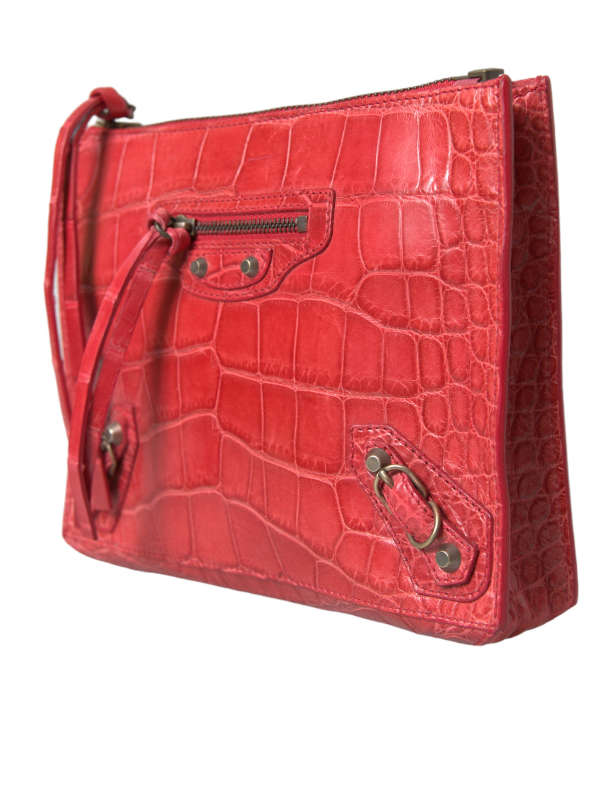 Red Alligator Leather Classic Pouch Wristlet
