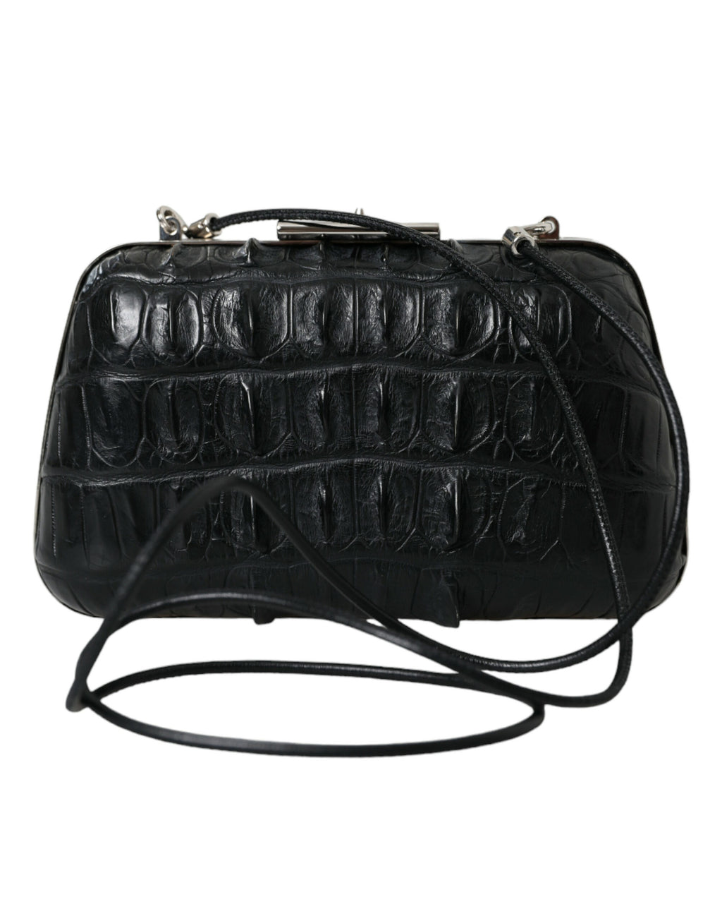 Black Exotic Skin Leather Shoulder Crossbody Box Clutch
