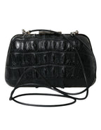 Black Exotic Skin Leather Shoulder Crossbody Box Clutch