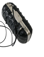 Black Exotic Skin Leather Shoulder Crossbody Box Clutch