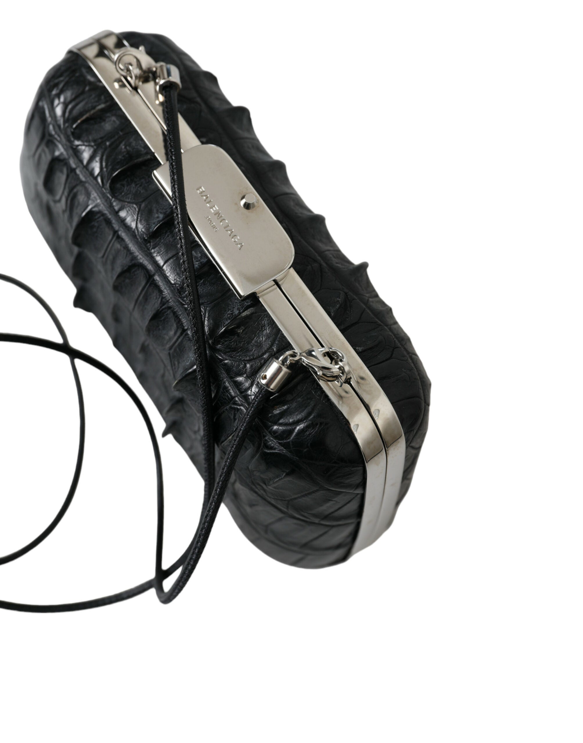 Black Exotic Skin Leather Shoulder Crossbody Box Clutch