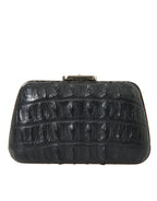 Black Exotic Skin Leather Shoulder Crossbody Box Clutch