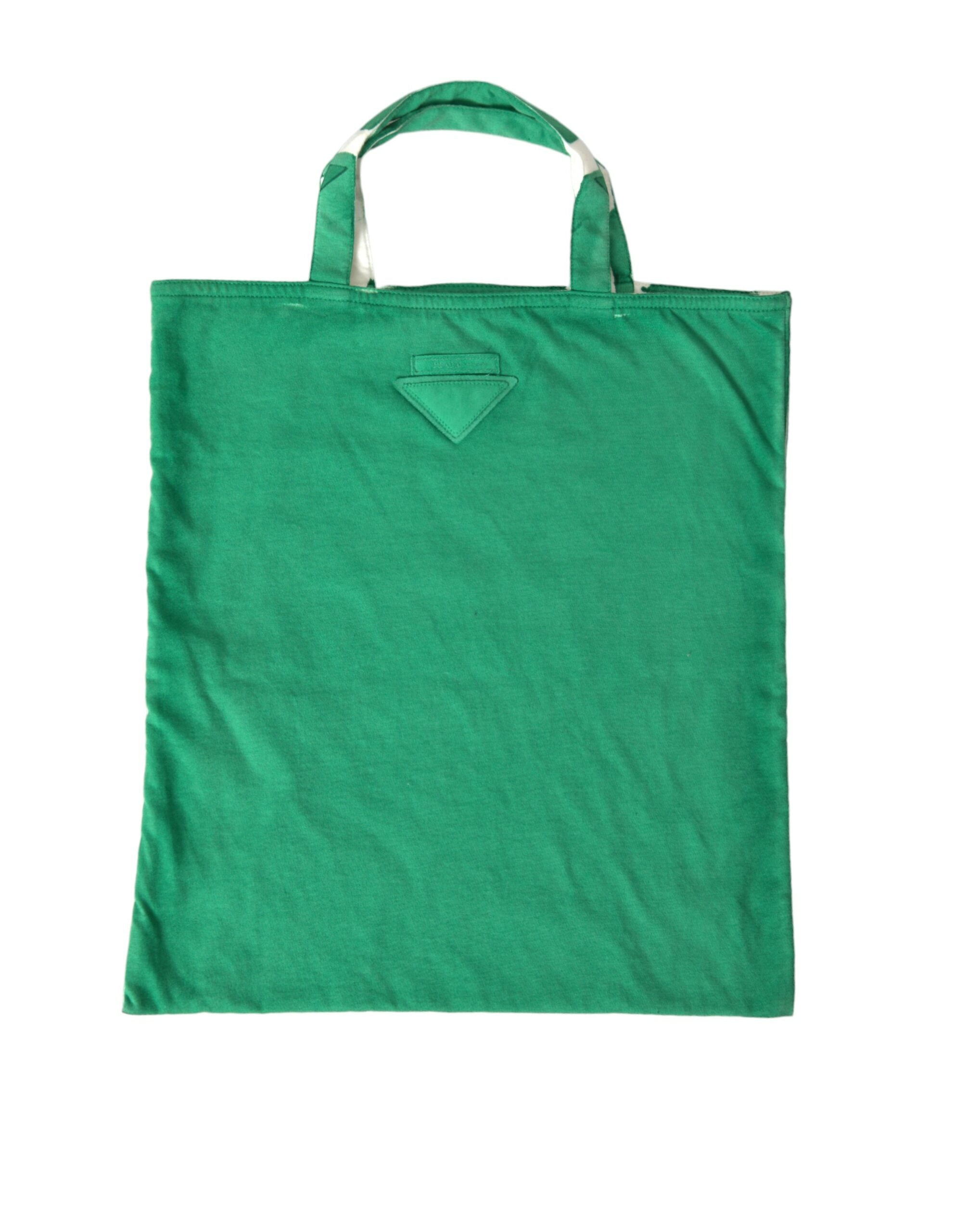Green And White Jersey Fabric Logo Shoulder Shopping Tote
