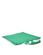 Green And White Jersey Fabric Logo Shoulder Shopping Tote