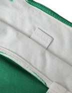 Green And White Jersey Fabric Logo Shoulder Shopping Tote